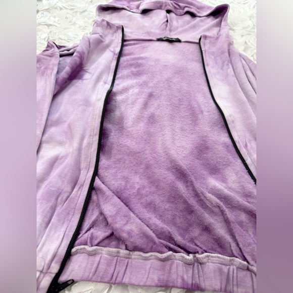 YANA K NWT Harley Tie Dye Hoodie Sweater Sz Small Purple & White Boho Zip Up - Picture 4 of 10